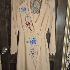 Rodarte for Target Peach Lace Overlay Dress w/ Floral Embroidery Sz 1